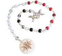 Triple Goddess Meditation Beads, Handmade Pagan Engraved Prayer Beads with Gemstone Glass Acrylic Beads Wicca Wiccan Witch Witchcraft Triple Moon Pentacle