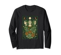 Triple Goddess Moon Illustration Pagan Pride Goddesses Long Sleeve T-Shirt