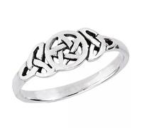Triple Goddess Ring 925 Silver Womens Pagan Pentacle Crescent Moon Band-9