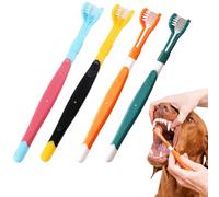 Triple Head Toothbrush with Tongue Cleaner 4 Pack, 3 Sided Soft Bristles for Small Pets, Dog and Cat Dental Kit, Multi Angle Cleaning