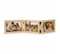 Triple Hinged Photo Frame, Solid Wood Folding Picture Frame with Acrylic Front, Freestanding Multi Photo Display Frame for Family Photos, Wedding Pictures, Home Office Desk Decor (5X7)