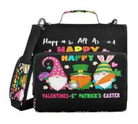 Triple Holiday Happy Gnome Valentines St Patricks Easter 3 Ringing Zippered Binder Bag with Shoulder Strap & Handle Includes Zip Pocket Documents Files Storage Bag for Office School