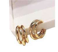 Triple Hoop Earrings for Women, 925 Silver Stud Earrings for Women, 925 Sterling Silver Post Triple Open Hoops, Gold Plated Earrings Set for Women Girls /