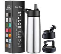 Triple Insulated Stainless Steel Water Bottle with Straw Lid - Flip Top Lid - Wide Mouth Cap (750 ML) Insulated Water Bottles, Keeps Hot and Cold - Great for Hiking & Biking (Brushed Stainless Steel)