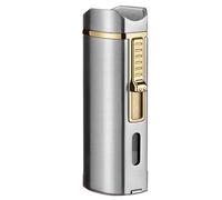 Triple Jet Flame Lighter, Windproof Metal Portable Lighter with Punch Hole & Flame Adjustment, Great Gift Idea for Men, Fuel Not Included