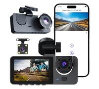 Triple Lens Dash Cam WiFi 1080P, Car Camera Front Inside Rear, Super Night Vision, 24H Parking Monitor, Dashcam with Loop Recording, App Control, Easy Installation with Mount