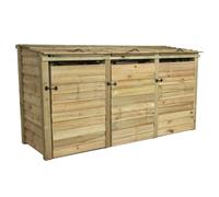 (Triple, Light Green) Wooden Wheelie Bin Storage Pressure Treated Garden Recycling Store Lid Shed Outdoor Trash Cover