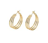 Triple Loop Hoop Earrings for Women Gold Plated - Sleeper Small Hoop Earrings Water-Resistant Lightweight Piercing Jewellery for Sensitive Skin, Comfortable Secure Fit Daily Wear Dangle Drop (Golden)