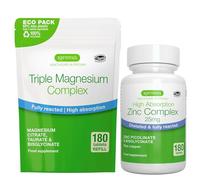 Triple Magnesium Complex 180 Tablets + Zinc Complex Vegan Bundle, High Absorption Chelated Magnesium + 25mg Chelated Zinc Picolinate & Bisglycinate with Copper, by Igennus