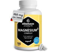 Triple Magnesium Complex 350 Mg - 180 Vegan Tablets for 6 Months - Elemental Mag