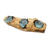 Triple Molten Glass Candle Holder Wooden Base Decorative Centrepiece