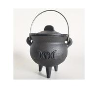 (Triple Moon) Cast Iron Cauldron With Lid And Carry Handle For Spells, Halloween Decoration Or Incense Burning, Classic Useful Practical Supplies