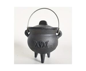 (Triple Moon) Cast Iron Cauldron With Lid And Carry Handle For Spells, Halloween Decoration Or Incense Burning, Classic Useful Practical Supplies