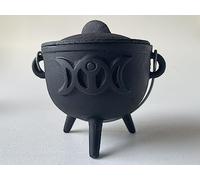 Triple Moon Cast Iron Cauldron with Lid and Handle, Witches Cauldron, Great for Use with Charcoal Incense, Smudge Sage, 4.25"-4.5"