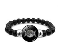 Triple Moon Goddess Bead Bracelet Wicca Pentagram Sun Magic Supernatural Amulet Elastic Bracelet for Men Women Gift Crystal Agate