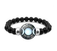 Triple moon goddess beaded bracelet Wicca Pentagram star sun magic supernatural amulet elastic bracelets gifts for men women, Crystal, Agate
