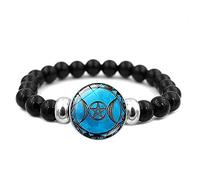Triple moon goddess beaded bracelet Wicca Pentagram star sun magic supernatural amulet elastic bracelets gifts for men women, Crystal, Agate