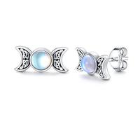 Triple Moon Goddess Earrings 925 Sterling Silver Moonstone Hypoallergenic Moon Stud Earrings Amulet Pagan Wiccan Jewellery Moon Goddess Gifts for Women Girls