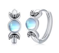 Triple Moon Goddess Earrings 925 Sterling Silver Moonstone Moon Huggie Hoop Earrings Amulet Pagan Wiccan Jewellery Moon Goddess Gifts for Women Girls