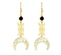 Triple Moon Goddess Earrings For Women Girl Stainless Steel Gothic Style Hollow Out Moon Rune Black Crystal Drop Earrings Amulet Wicca Jewelry (gold)