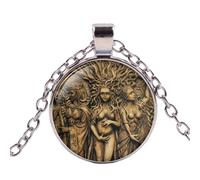 Triple Moon Goddess Legend Statement Necklace Wicca Tree of Life Moon Magic Amulet Round Pendant Necklace Women Collares