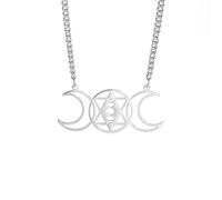 Triple Moon Goddess Pendant Necklace Triple Moon Pentagram Necklace Stainless Steel Triple Moon Goddess Amulet Wiccan Symbol Pendant Necklace Pagan Jewelry Gifts for Women Men Girls