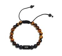 Triple Moon Goddess Pentagram Symbol Engraved Beaded Bracelet Handmade Natural Lava Rock and Tiger's Eye Beads Bracelet Wiccan jewellery Gift Pagan jewellery