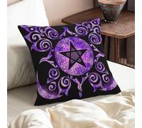 Triple Moon Goddess Wiccan Pagan Witch Linen Look Cushion Pillow Cover with Hidden Zipper, Double Sided Print Decorative 16"x16"