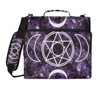 Triple Moon Symbol Witch Star 3 Ringing 1.5 inch School Zipper Binder with Handle and Removable Shoulder Strap Easy to Carry Documents Files Storage Bag for School/Office