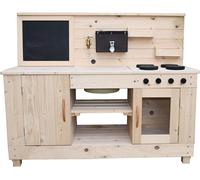 Triple Mud Kitchen with Working Tap - Children's Wooden Outdoor Play Kitchen Big Game Hunters Light Brown Large