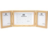 Triple Multi Photo Frame 2-6x4 and 7x5'', Hinged Foldable Picture Frames for Multiple Pictures 2-4x6 and 5x7'', Natural Wood effect College Picture Frame for Desktop Family Photo Farme.