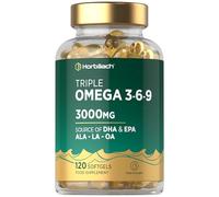 Triple Omega 3 6 9 Capsules 3000mg ALA, LA & OA | 120 Softgels | High Strength EPA & DHA Essential Fatty Acids | Supplement with Fish Oil, Flaxseed & Sunflower Oil | by Horbaach