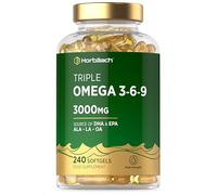 Triple Omega 3 6 9 Capsules 3000mg ALA, LA & OA | 240 Softgels | High Strength EPA & DHA Essential Fatty Acids | Supplement with Fish Oil, Flaxseed & Sunflower Oil | by Horbaach
