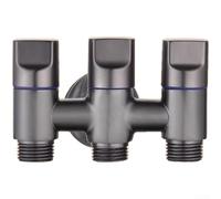 Triple Outlet 3 Way Stainless Steel Water Diverter Valve With Brass Valve Core And Independent Handles For Faucet And Washing Machine Connections(A)