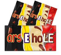 Triple Pack - 3x Arsehole Novelty Chocolate Bar Wrappers Funny Rude Joke Fathers Mothers Day Husband Wife Birthday Work Secret Santa Gift Prank Fun Friend Present. Pack of 3. (Chocolate Not Included)