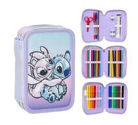 Triple pencil case for girls Cerda Disney Stitch Blue 12.5x6.5x19.5 cm