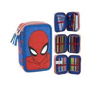 Triple Pencil Case with Spider-Man Accessories for Boys - Blue School Pencil Case with 3 Zippers, Pencils and Markers Included, Official Marvel License, Back to School