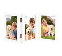 Triple Photo Frame 4x6 Hinged Folding Wood Picture Frame with High Definition Glass Front Stand Vertical on Desktop for Display (Triple (white))