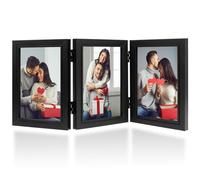 Triple Photo Frame 6x4 Photo Frames Multiple Pictures 180° Foldable Hinged Picture Frame Stand Vertically on Desktop Photo Frame with Glass Front Black Photos Frames for Desktop Birthday Gifts