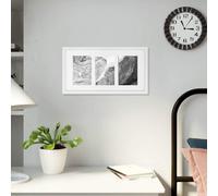 Triple Photo Frame, Display For Three Pictures, Wall Mounted Or Tabletop Use, Glass Front, White