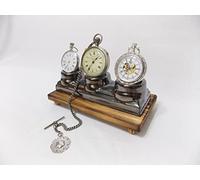 Triple Pocket Watch Stand Rack Holder Desk top Display fob Watch Wood & Ceramic Three Watch Display Stand Hold 3 Pocket Watches Side by Side
