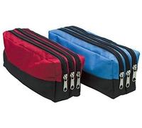 Triple Pocket Zip Rectangular Large Fabric Pencil Case -(red)Ideal For School
