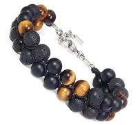 triple protection bead bracelet for men authentic tiger eye onyx black lava double beads mens healing crystal with durable wire jewelry gift for him gifts for