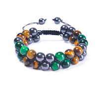 Triple Protection Bracelet, Beaded Bracelets for Women Men, 8mm 10mm Natural Crystal Stone Beads Comes with Hematite, Black Obsidian and Tiger's Eye Healing Bracelets Bring Luck, Stone, tiger eye