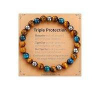 Triple Protection Bracelet for Men, Tiger Eye Bracelet, Mens 8mm Black Obsidian Hematite Natural Stone Beaded Bracelet, health bracelets Jewelry Gifts for Birthday Everyday Meaningful Gift（Blue）