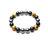 Triple Protection Bracelet-For Protection-Tiger Eye Stone-Hematite-Black Obsidian-Crystal Gemstone Bracelet-12mm Beaded Stretch Bracelet-Smallest,Small,Medium,Large Size-Bring Good Luck And Prosperity