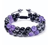 Triple Protection Bracelet for Women, Genuine Healing Crystal Bracelet Amethyst Black Obsidian Hematite 8mm, cone Energy Crystal Beads Bracelet Christmas Gifts for Mom Wife for Protection Balance