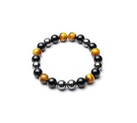Triple Protection Bracelet -Small, Medium, Large, Extra Large Sizes - For Protection - 10mm Bead Elastic Stone Bracelet-Tiger Eye-Hematite-Black Obsidian-Bring Luck And Prosperity, Large Size Triple