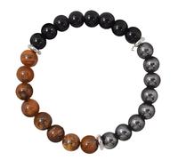 Triple Protection Bracelet:Tiger Eye, Black Obsidian, Hematite 8mm Round Crystals (Gemstone Stretch Bracelet)