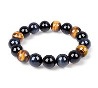 Triple protection bracelet - Tiger Eye bracelet for Women Men anti anxiety Bring good luck & Courage, Genuine Yellow Blue Tiger Eye & Black Obsidian handmade Beads Bracelet, crystal